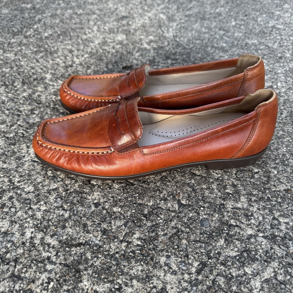 SAS Penny J Walnut Brown Leather Loafers Women's 10 M Moc Toe Slip On Shoes USA - Picture 3 of 10